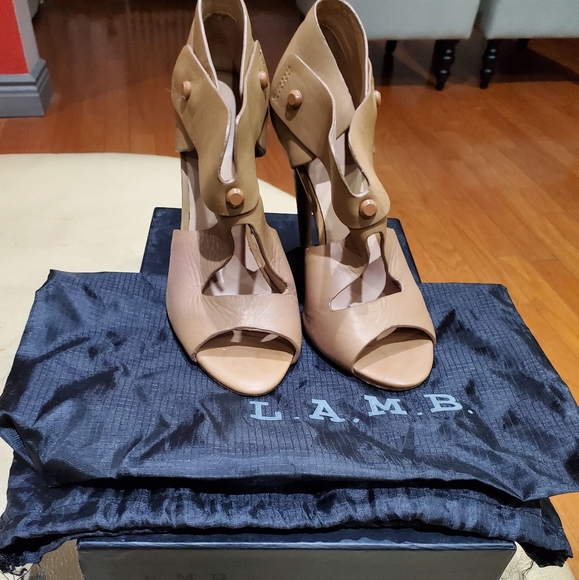 L.A.M.B. Taupe Miyo Stud Heels - Picture 1 of 5